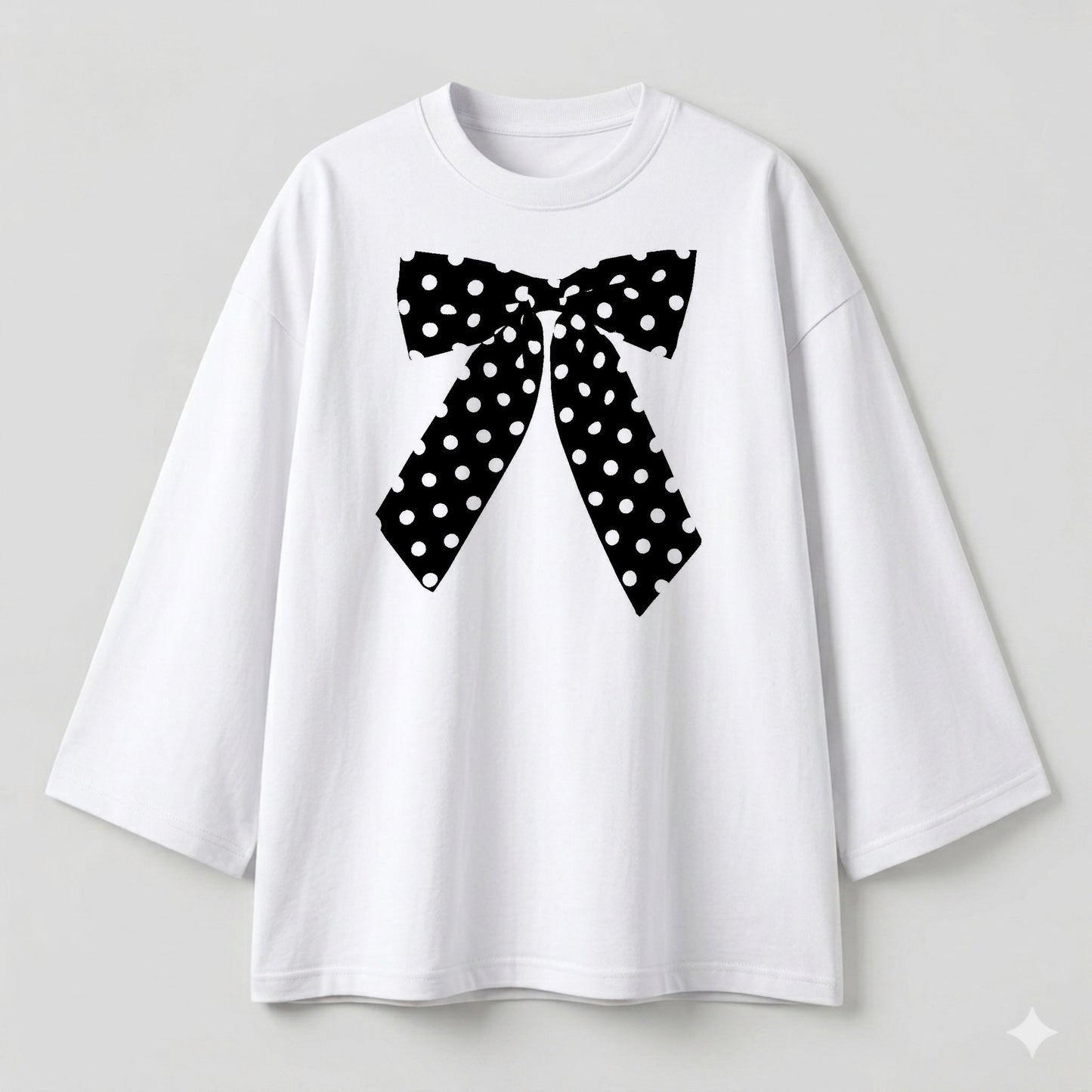 Polka dot bow white oversize tshirt