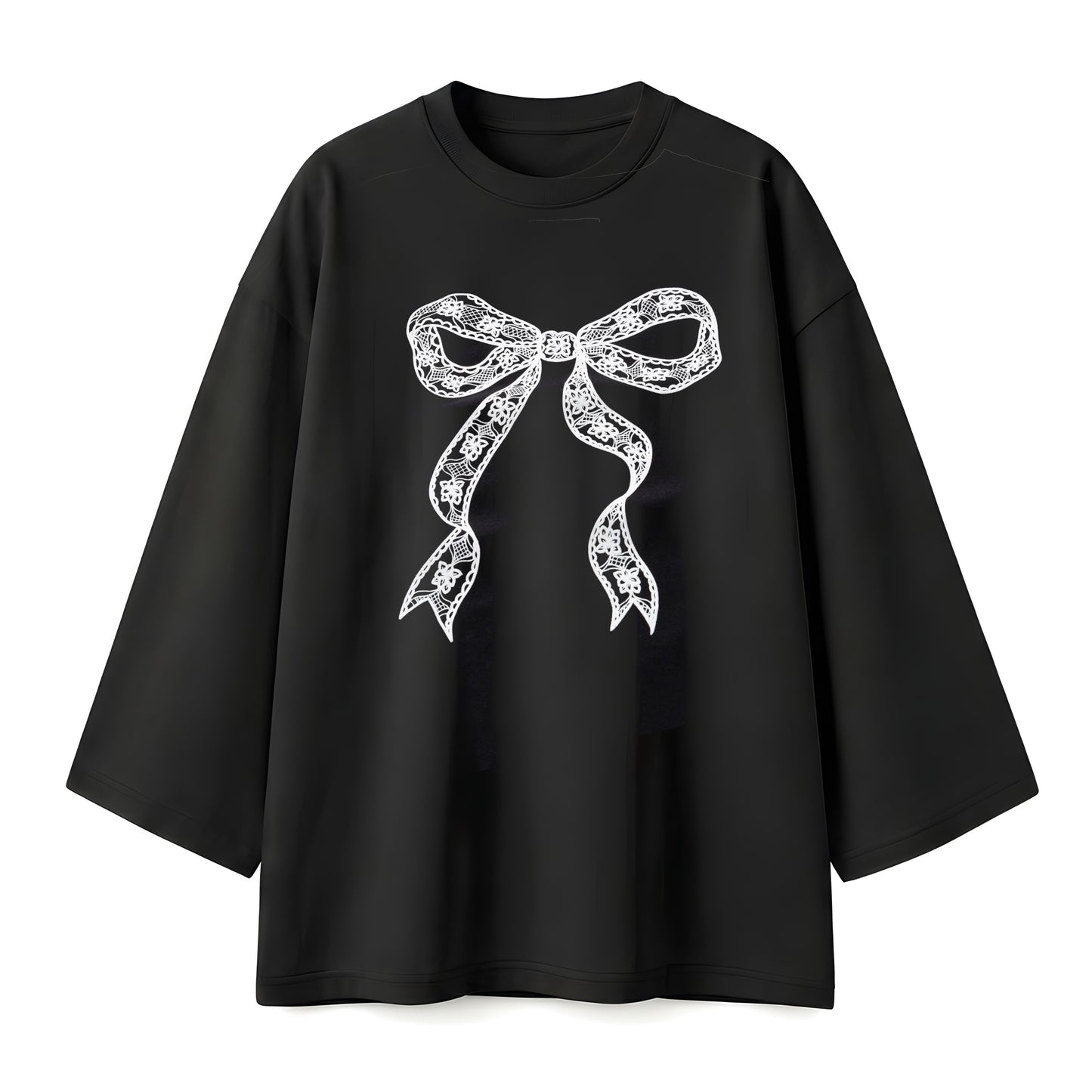 Lace bow black oversize tshirt