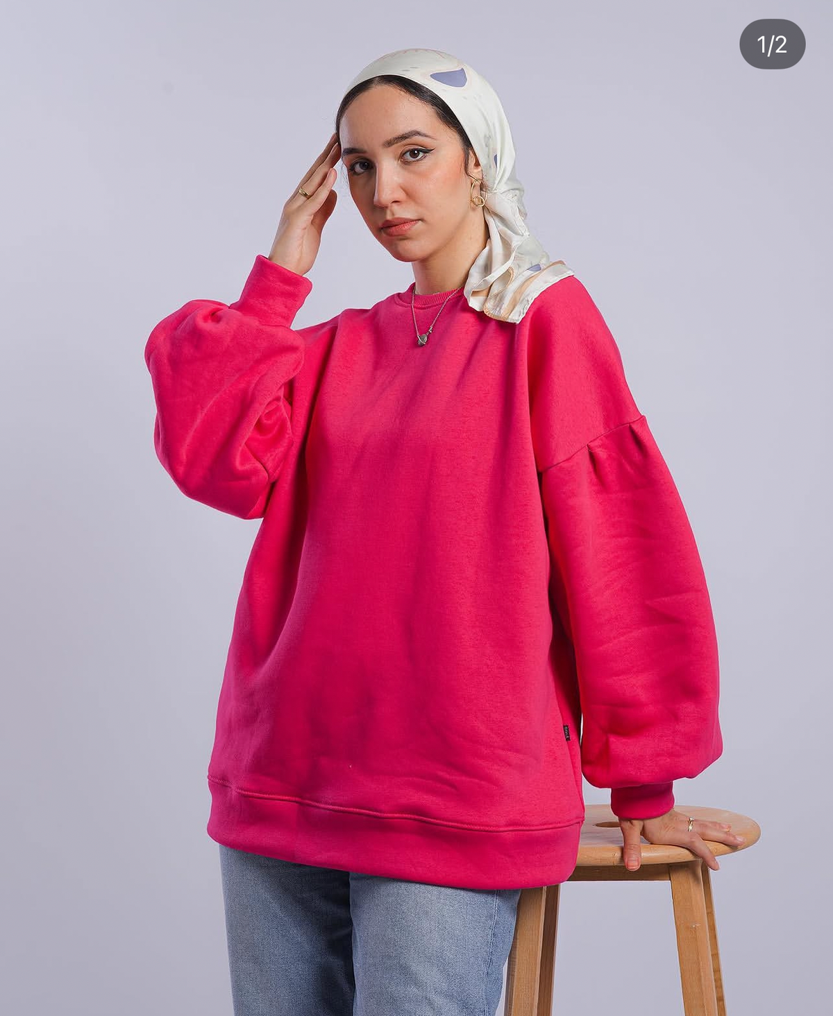 Fuschia puffy sleeves sweatshirt