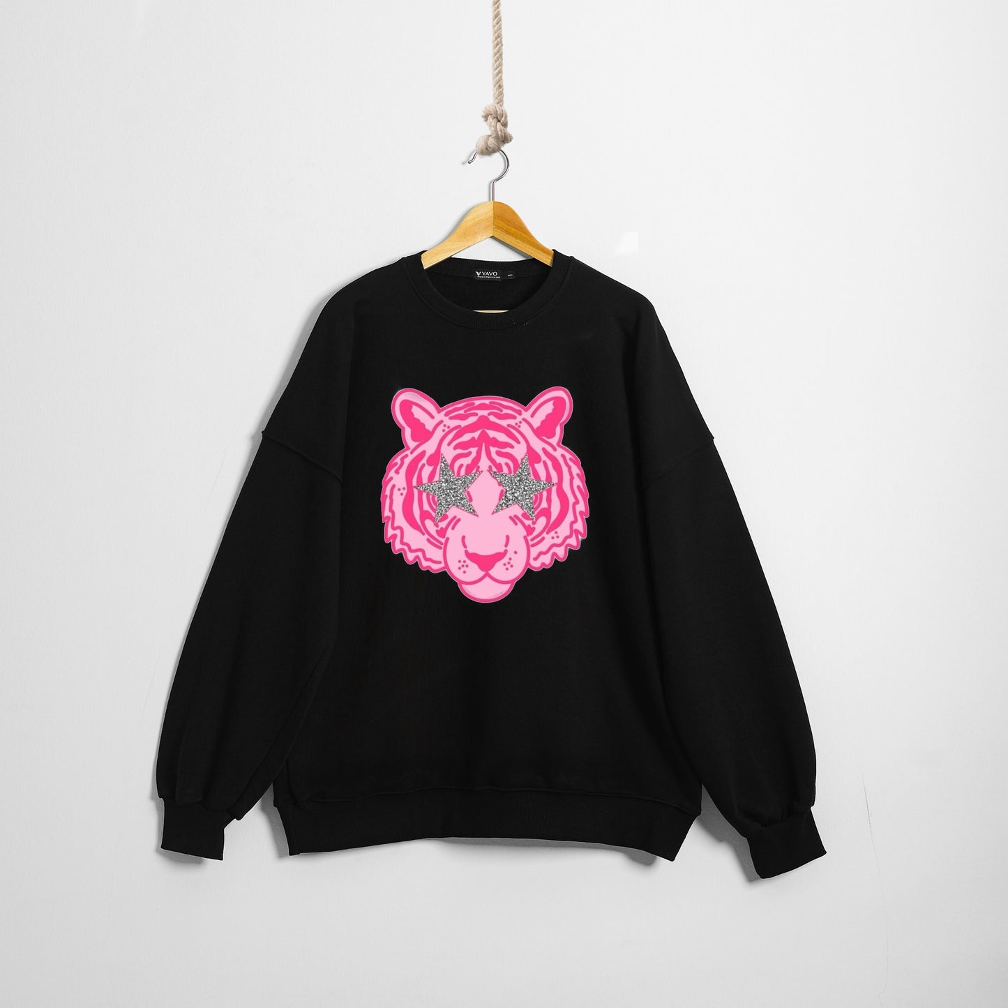 Pink tiger black autumn crewneck
