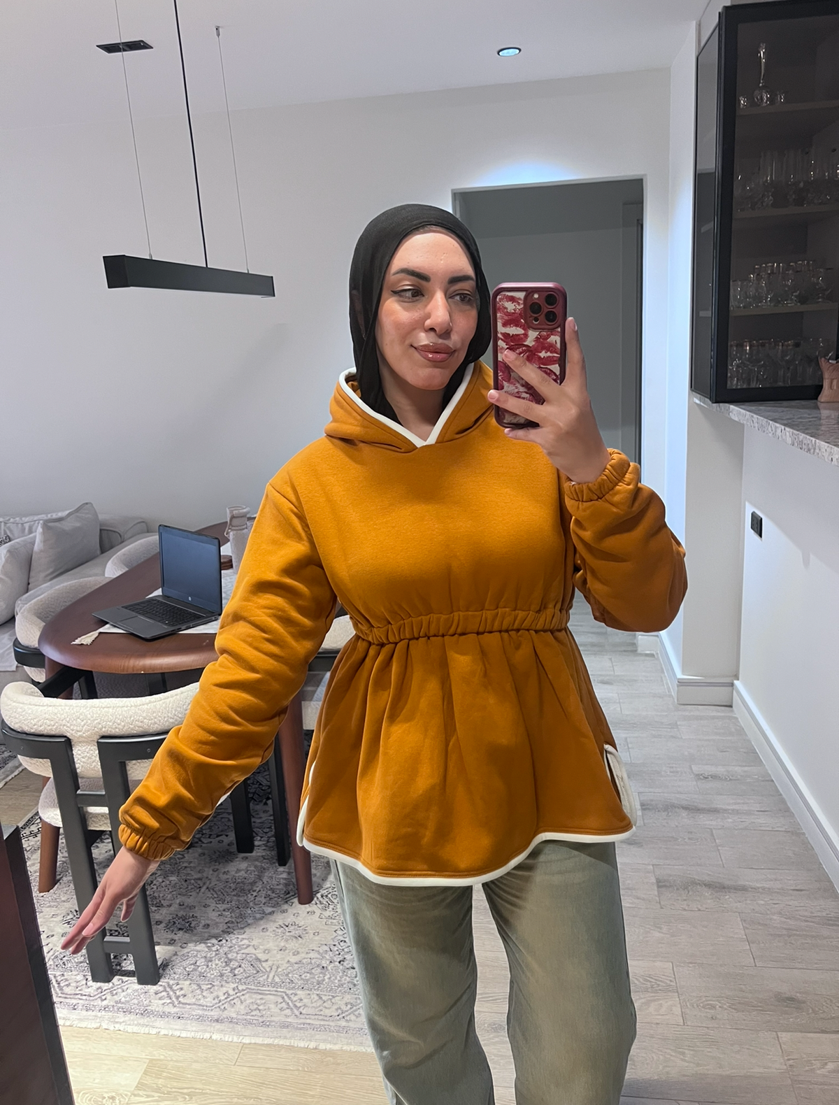 Waisted long hoodie havan