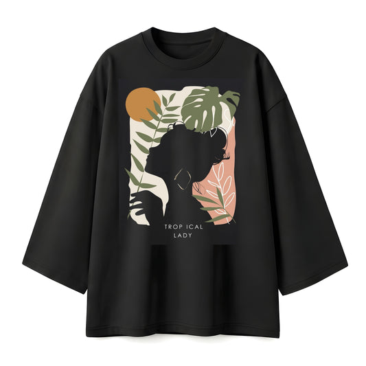 Tropical lady black oversize tshirt