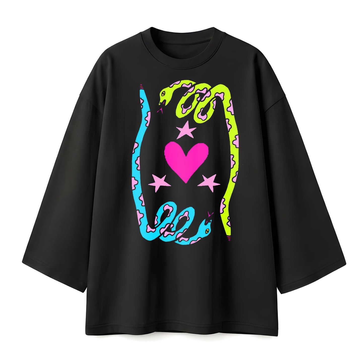 Colorful snakes black oversize tshirt