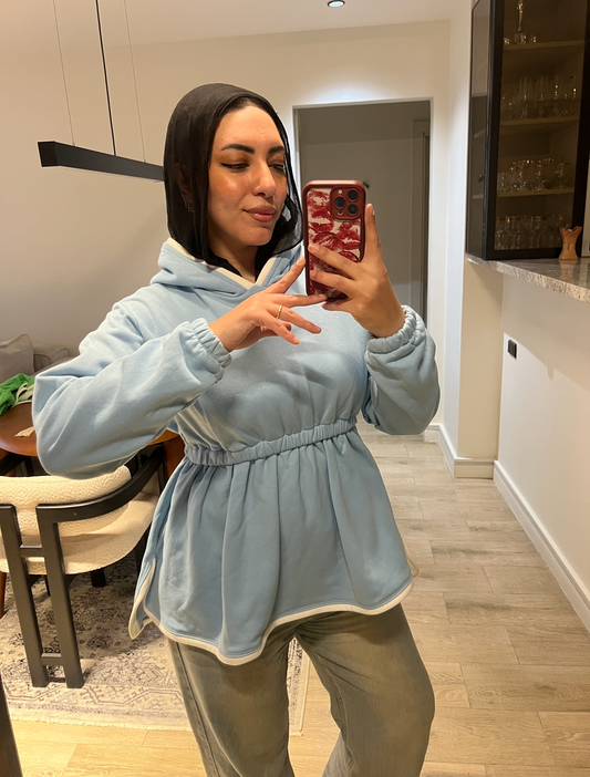Waisted long hoodie baby blue