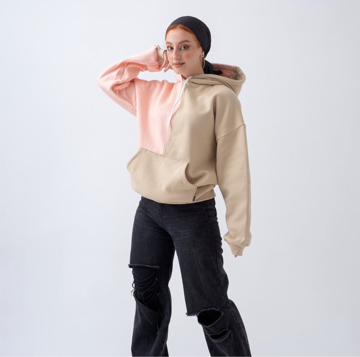 Double color hoodie rose