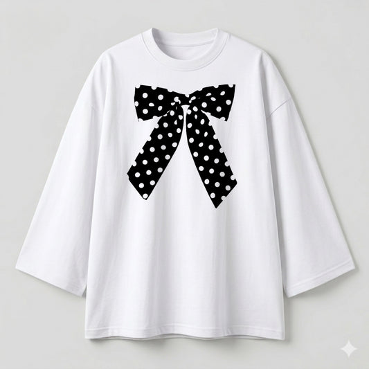 Polka dot bow white oversize tshirt