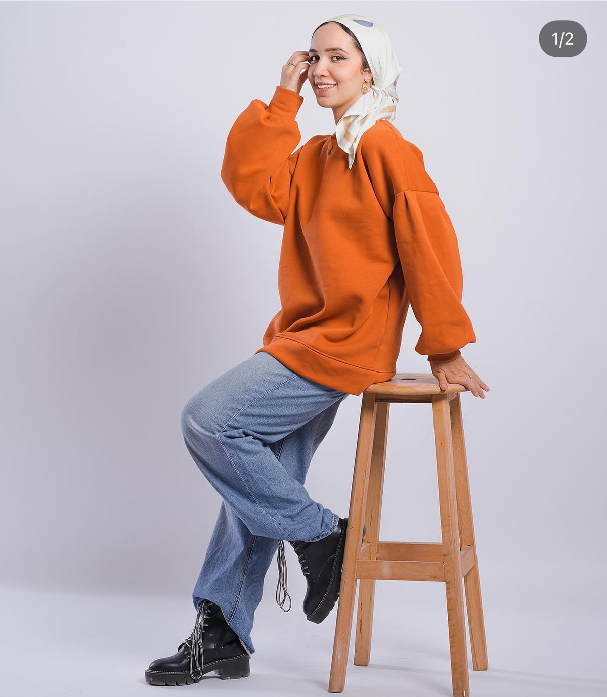 Warm brown puffy sleeves sweatshirt