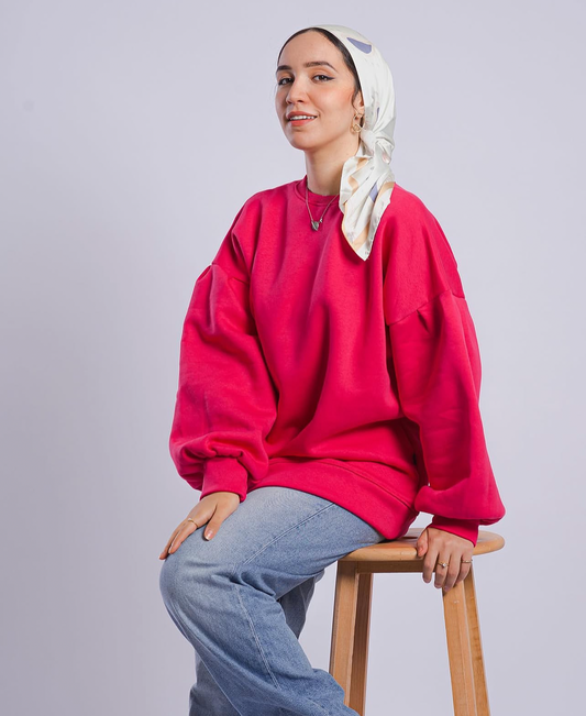 Fuschia puffy sleeves sweatshirt