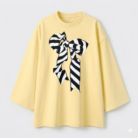 Striped bow yellow oversize tshirt