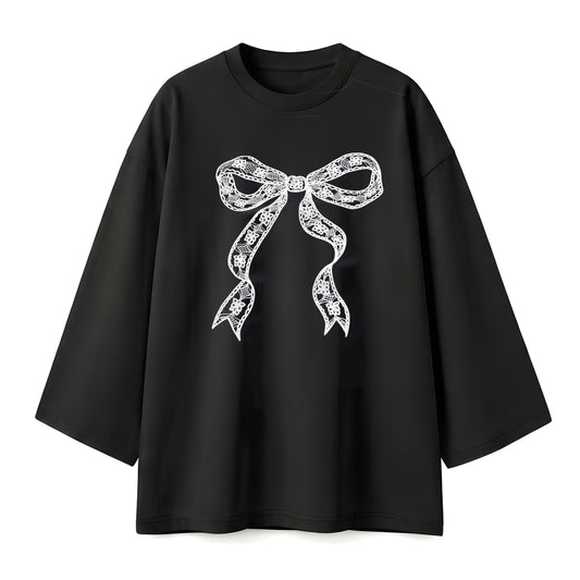 Lace bow black oversize tshirt