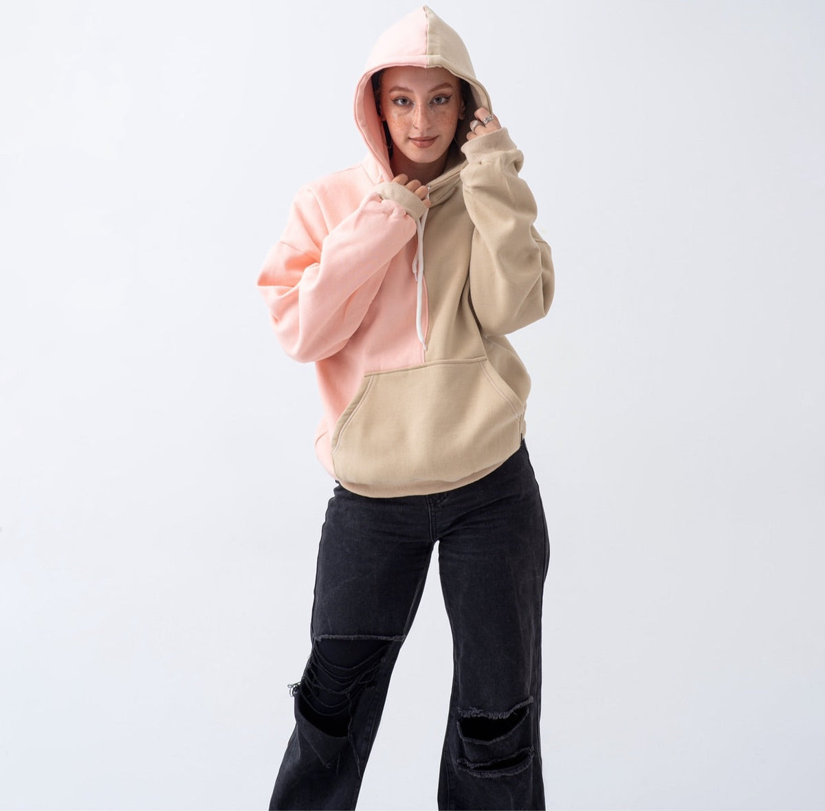 Double color hoodie rose