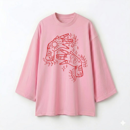 Henna hands pink oversize tshirt