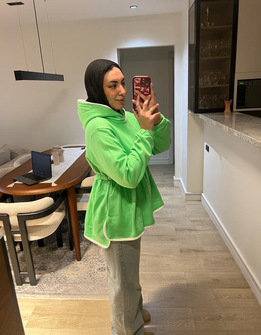 Waisted long hoodie lime green