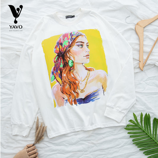 Green eyes girl white Tshirt