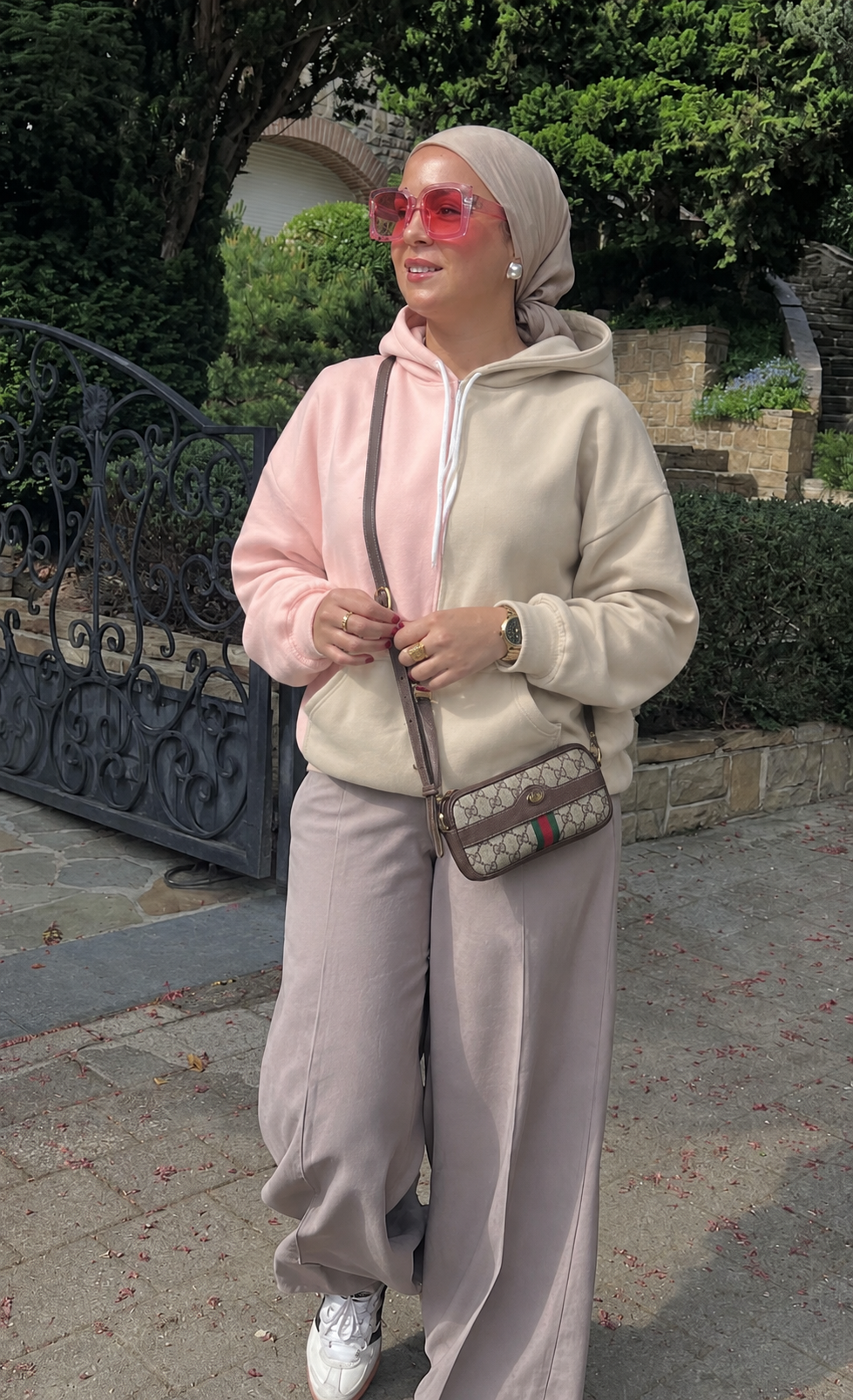 Double color hoodie rose