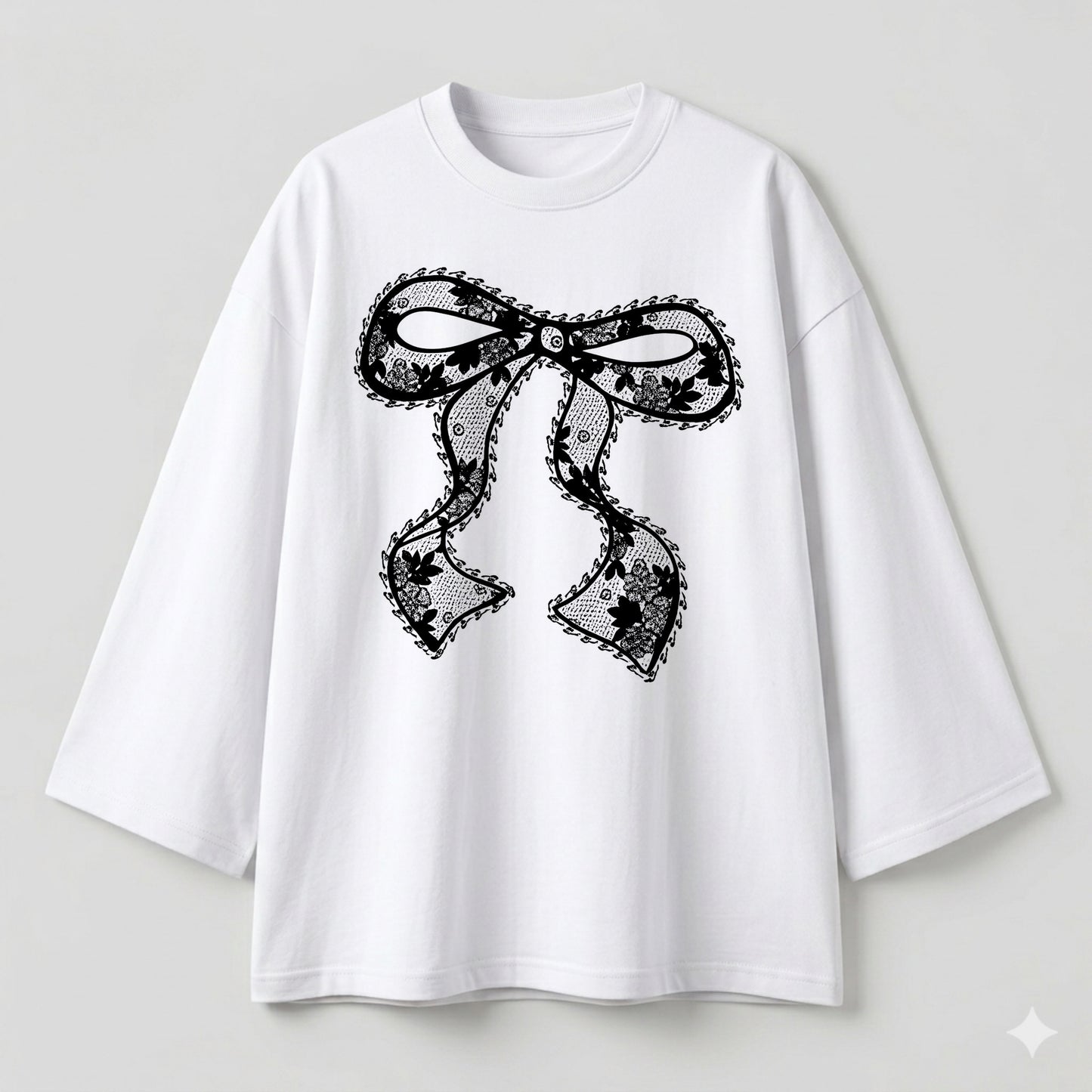Lace bow white oversize tshirt