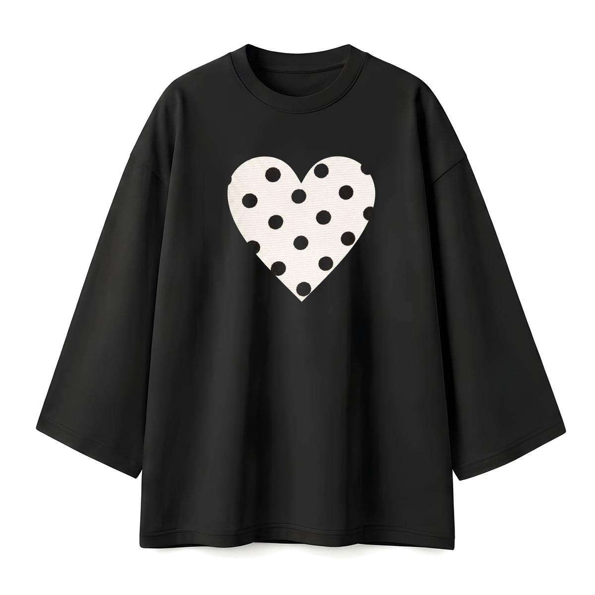 Polka dot heart black oversize tshirt