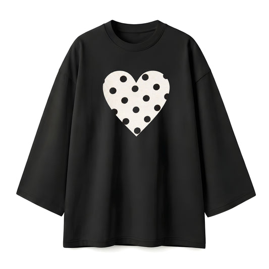 Polka dot heart black oversize tshirt
