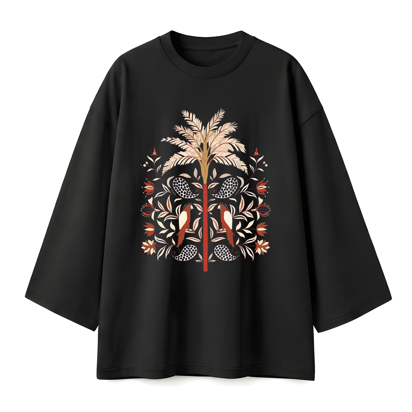 Brown palm tree black oversize tshirt