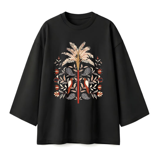 Brown palm tree black oversize tshirt