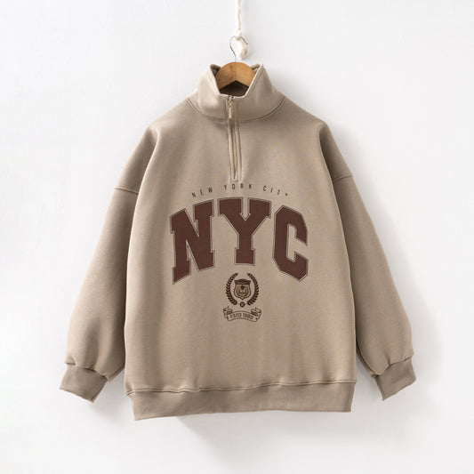 NYC cream coffee Zip up Sweatshirt