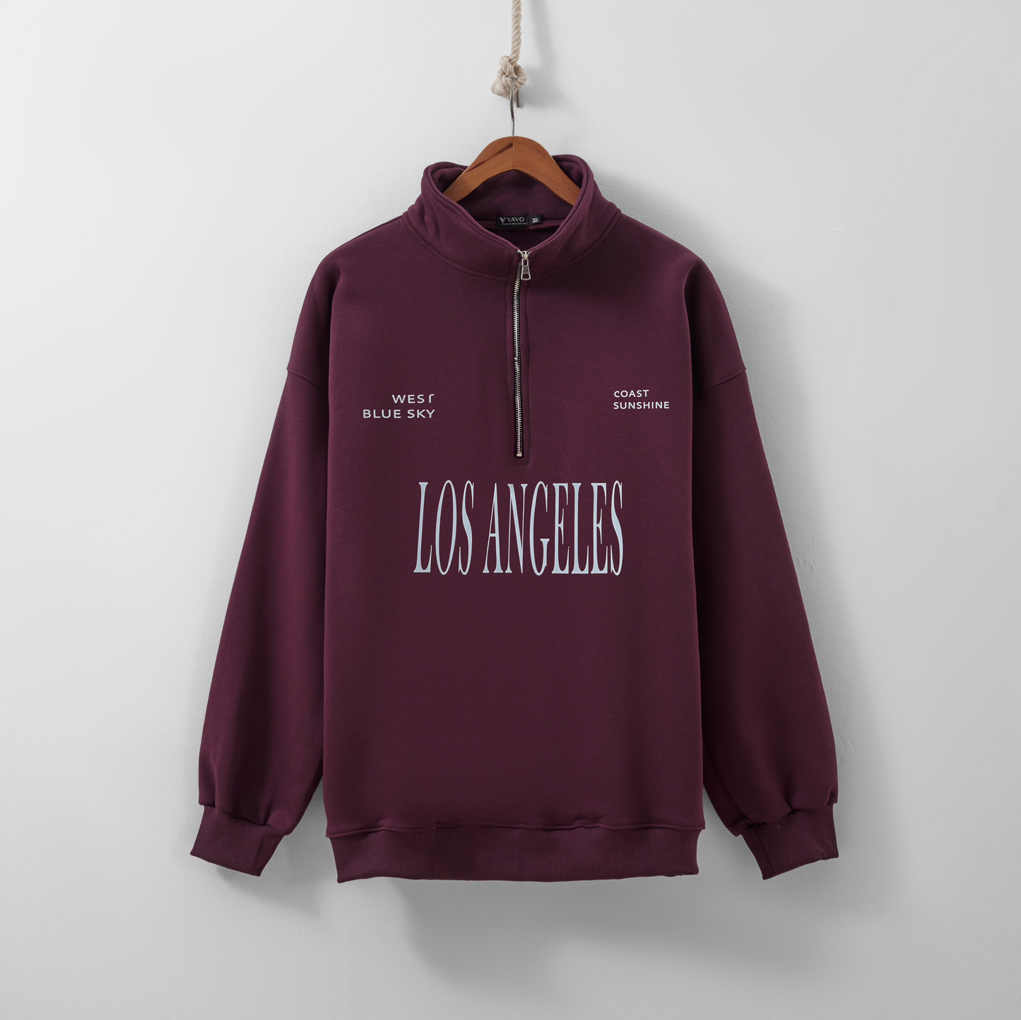 Los angeles zip up burgundy sweatshirt