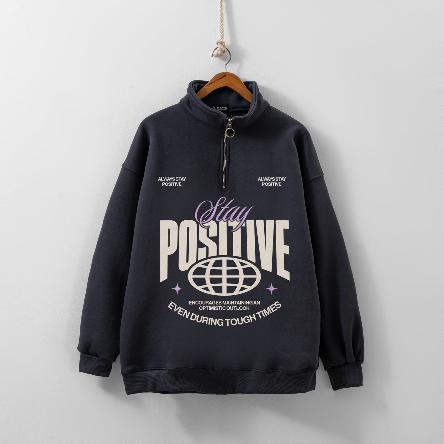 Stay positive zip up dark gray sweatshirt