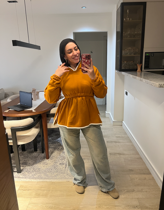 Waisted long hoodie havan